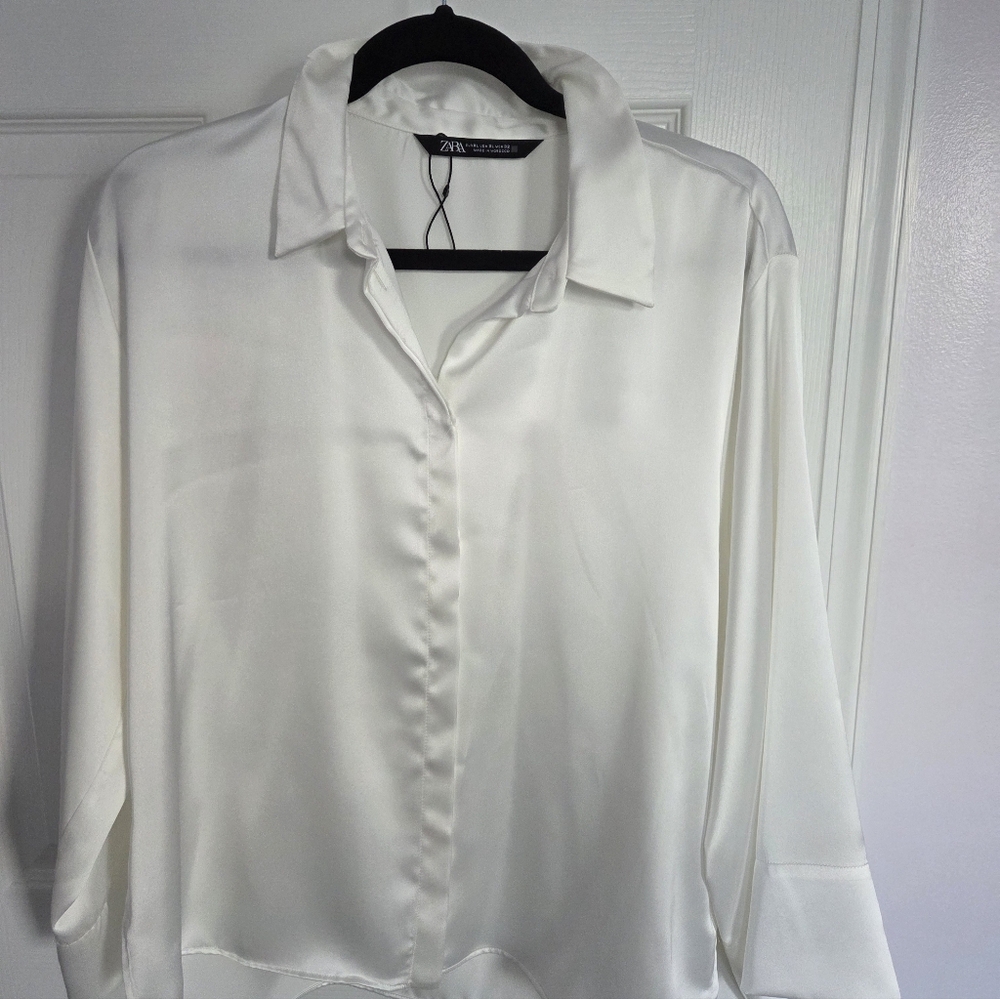 Zara White Satin Blouse